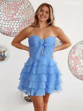 Elegant Blue Sweetheart Strapless A-line Short Mini Dress Homecoming Dress